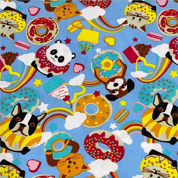 Dog Cats Donuts Rainbow Scrub Top Shirt Womens XL - Picture 4 of 9